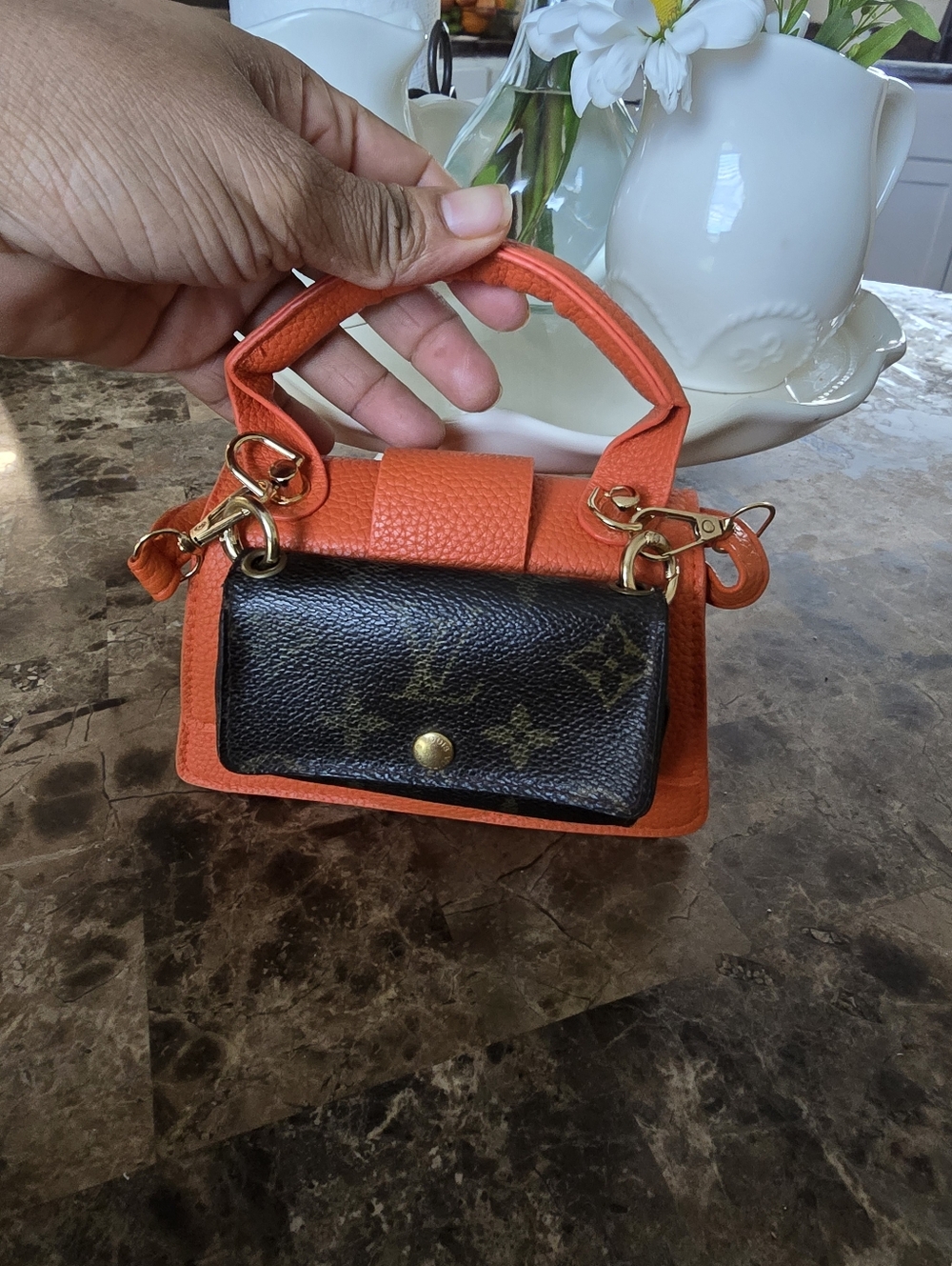 LOUIS VUITTON MonogramLeather 6-Key Wallet w/ Orange Minibag